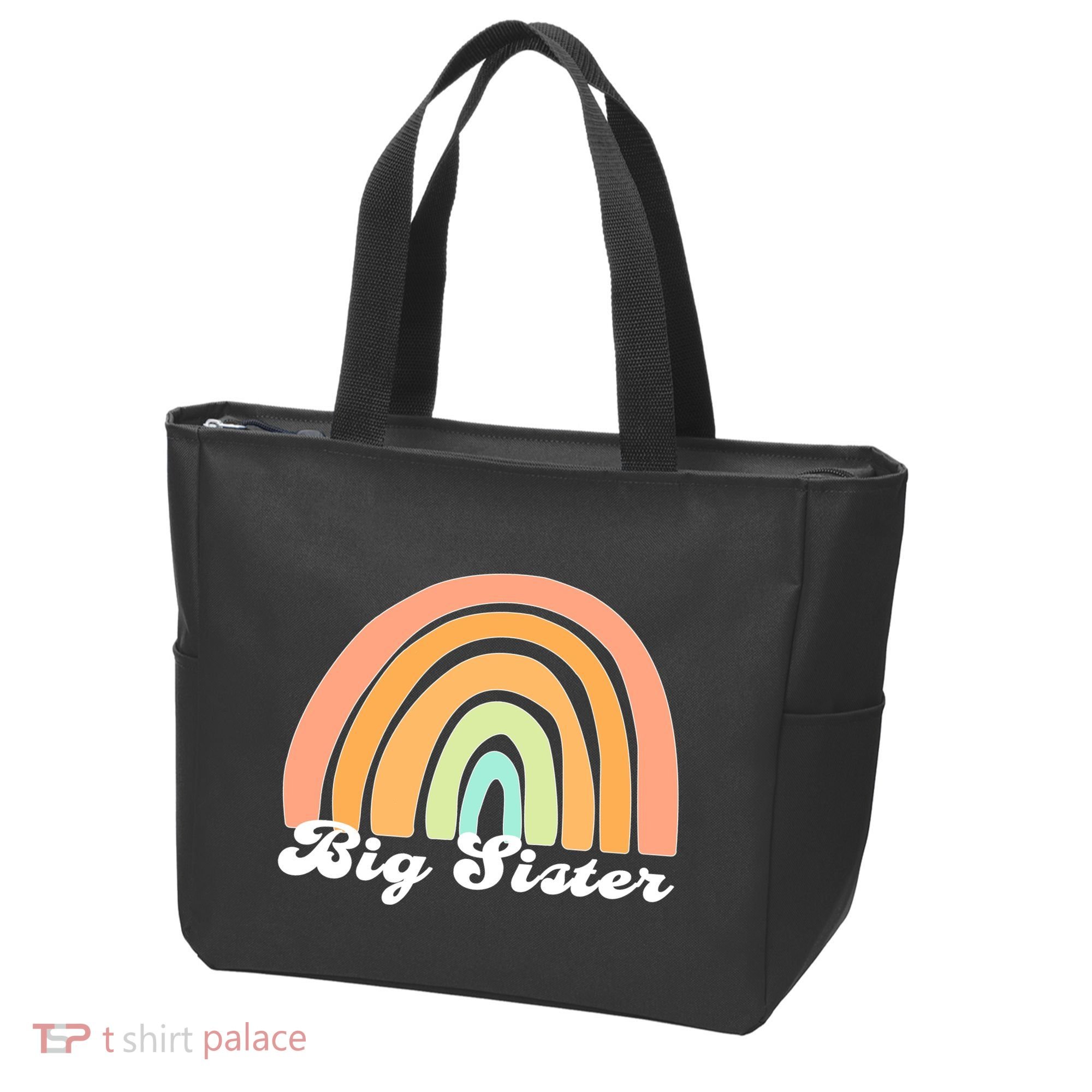 Retro Rainbow Big Sister Sibling Reveal Announcement Tote Bag
