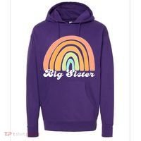 Retro Rainbow Big Sister Sibling Reveal Announcement Hoodie thumb 0
