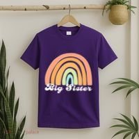Retro Rainbow Big Sister Sibling Reveal Announcement T-Shirt thumb 2