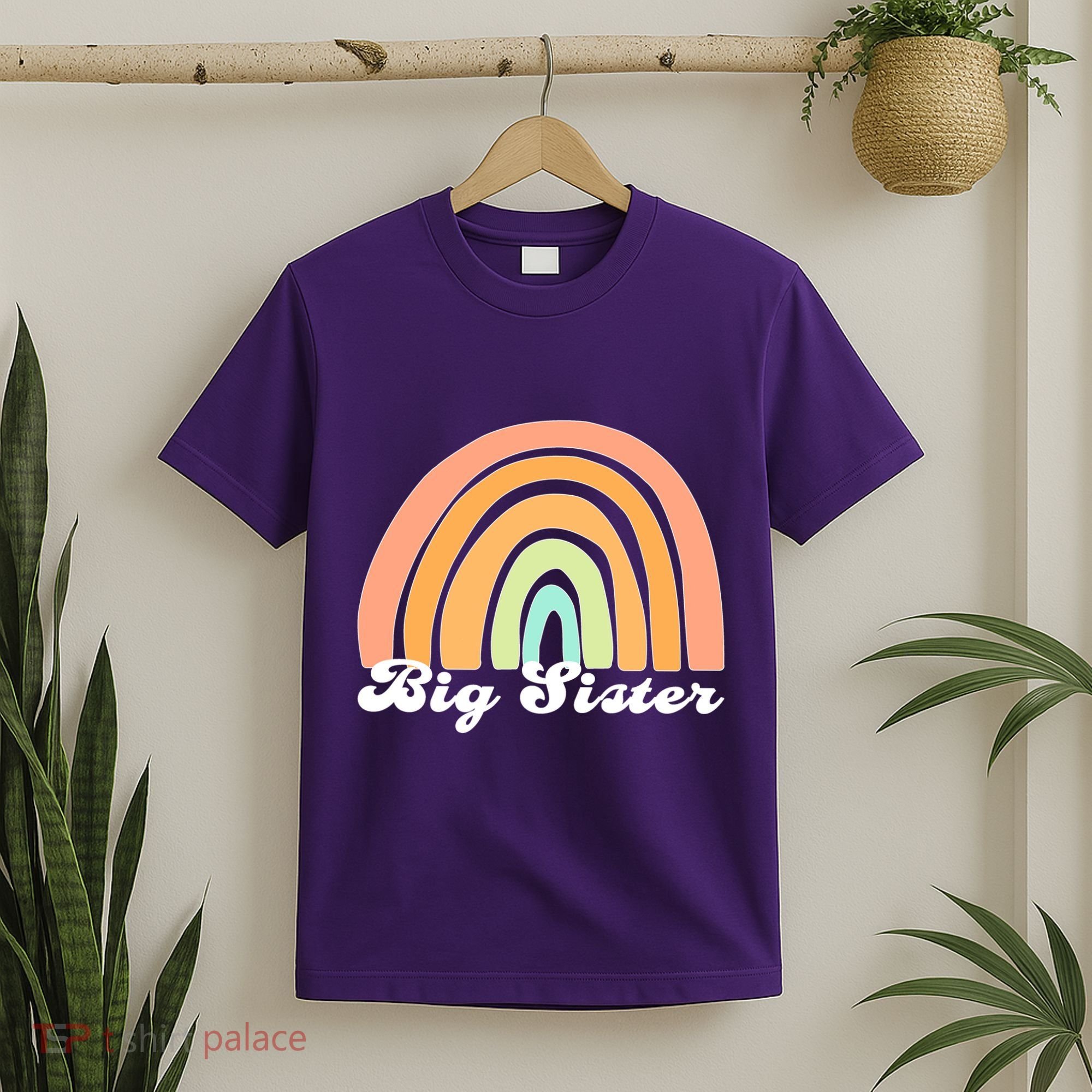 Retro Rainbow Big Sister Sibling Reveal Announcement T-Shirt