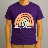 Retro Rainbow Big Sister Sibling Reveal Announcement T-Shirt thumb 3
