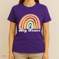 Retro Rainbow Big Sister Sibling Reveal Announcement T-Shirt thumb 4