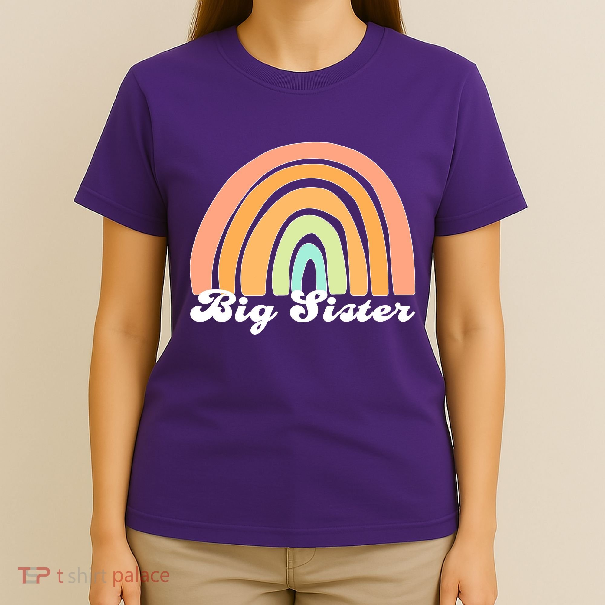 Retro Rainbow Big Sister Sibling Reveal Announcement T-Shirt