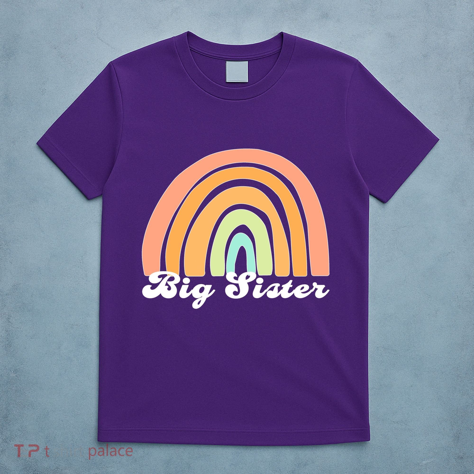 Retro Rainbow Big Sister Sibling Reveal Announcement T-Shirt