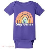 Retro Rainbow Big Sister Sibling Reveal Announcement Baby Bodysuit thumb 0