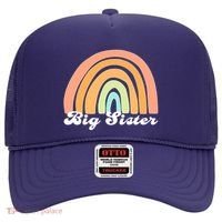 Retro Rainbow Big Sister Sibling Reveal Announcement Hat thumb 0