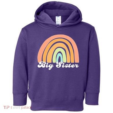 Retro Rainbow Big Sister Sibling Reveal Announcement Toddler Hoodie