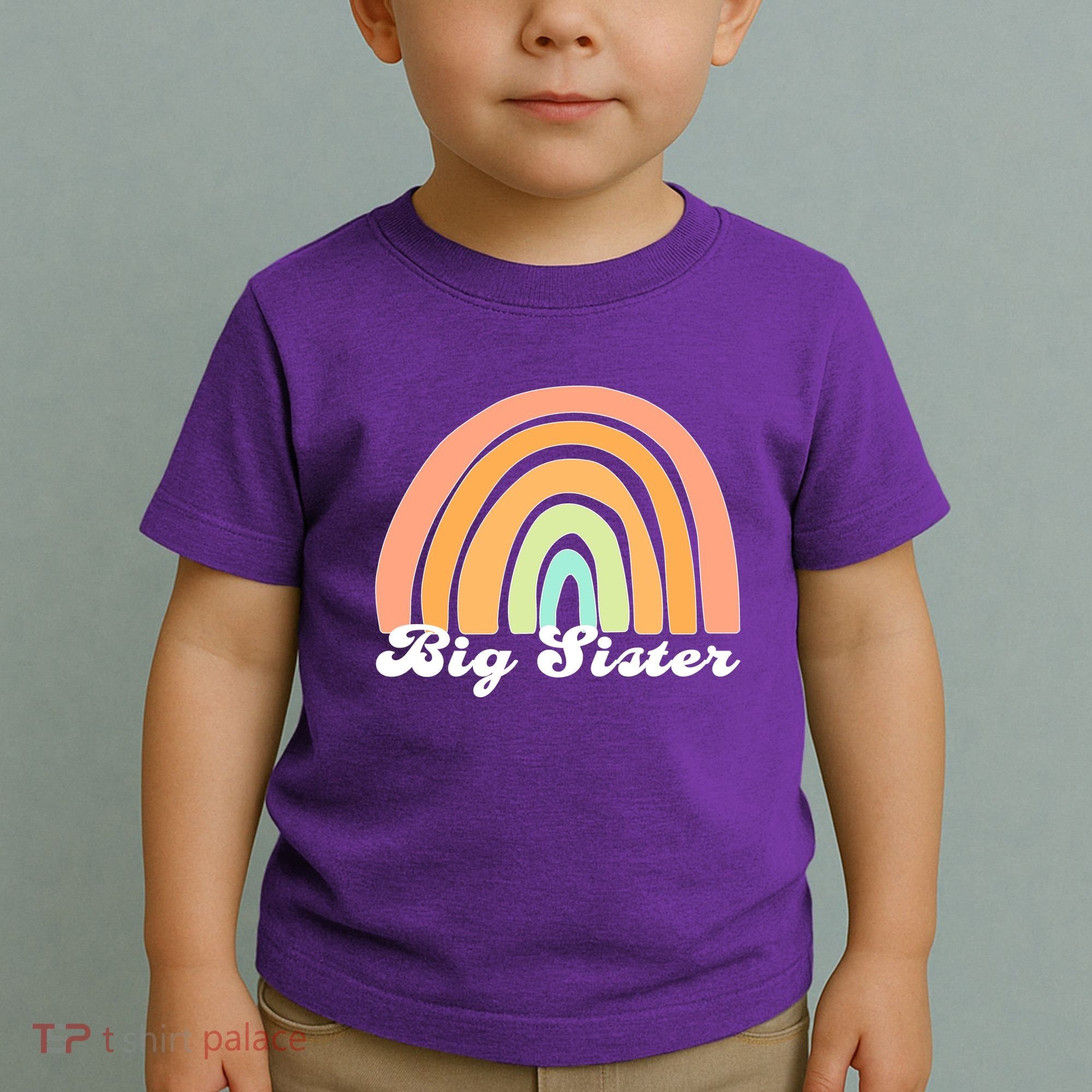 Retro Rainbow Big Sister Sibling Reveal Announcement Toddler T-Shirt