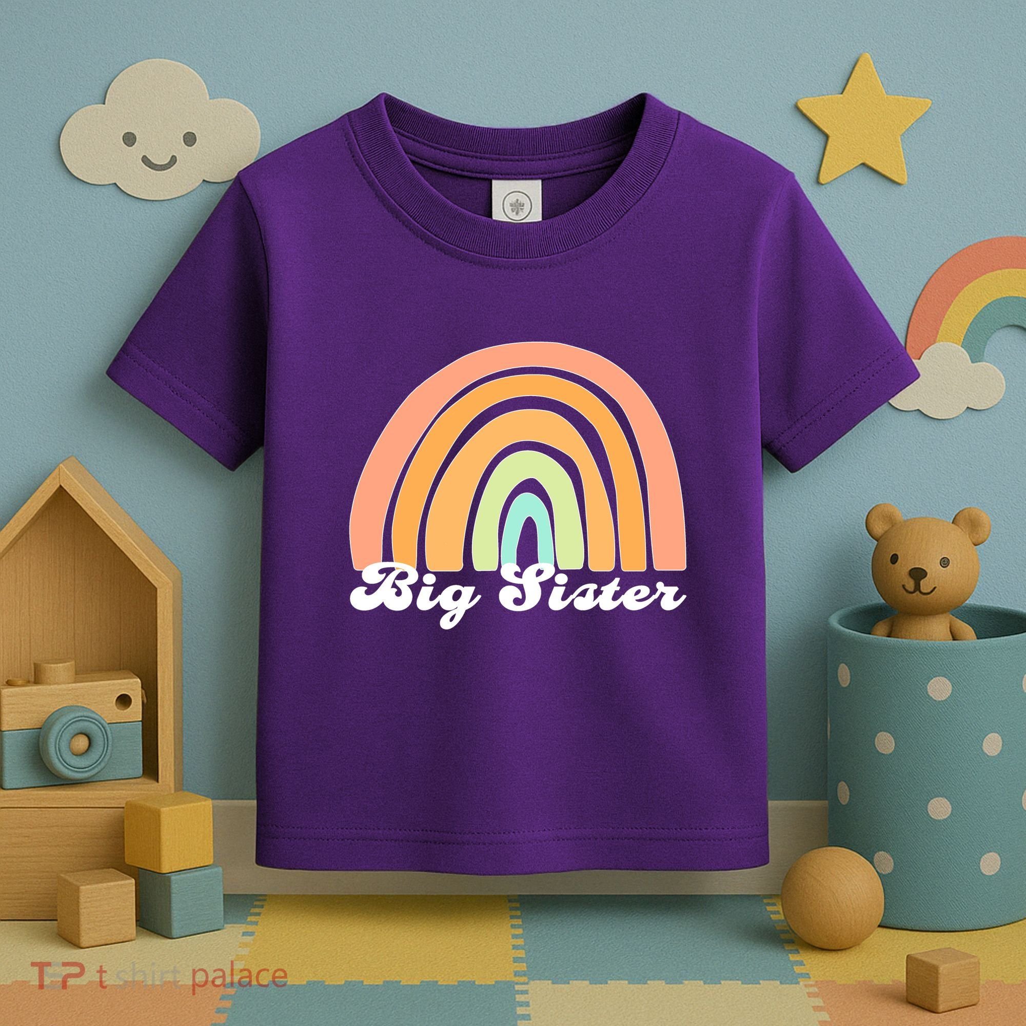 Retro Rainbow Big Sister Sibling Reveal Announcement Toddler T-Shirt
