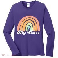 Retro Rainbow Big Sister Sibling Reveal Announcement Women's Long Sleeve Shirt thumb 0