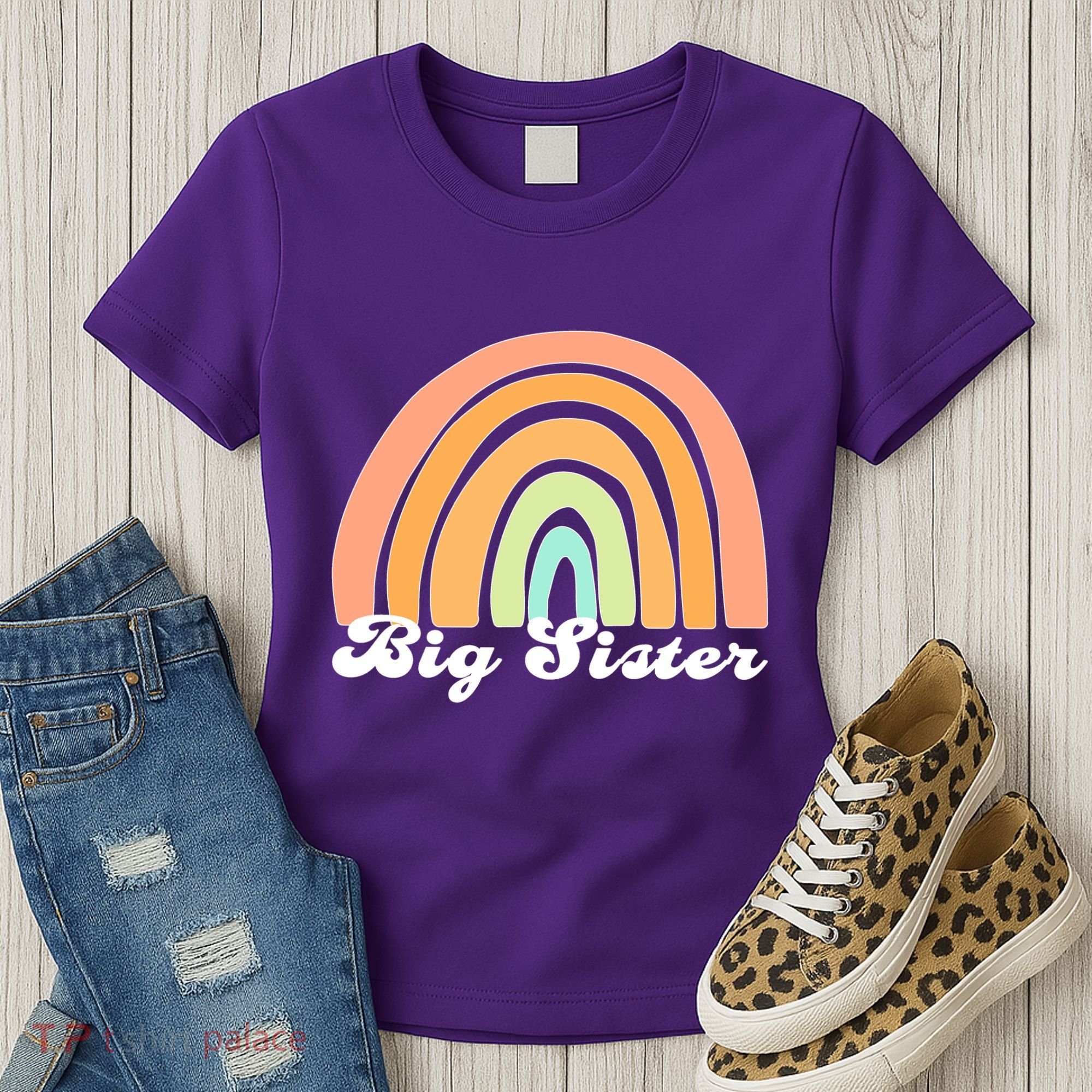 Retro Rainbow Big Sister Sibling Reveal Announcement Women's T-Shirt