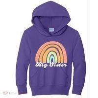 Retro Rainbow Big Sister Sibling Reveal Announcement Kids Hoodie thumb 0