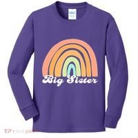Retro Rainbow Big Sister Sibling Reveal Announcement Kids Long Sleeve Shirt thumb 0