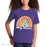 Retro Rainbow Big Sister Sibling Reveal Announcement Kids T-Shirt thumb 2