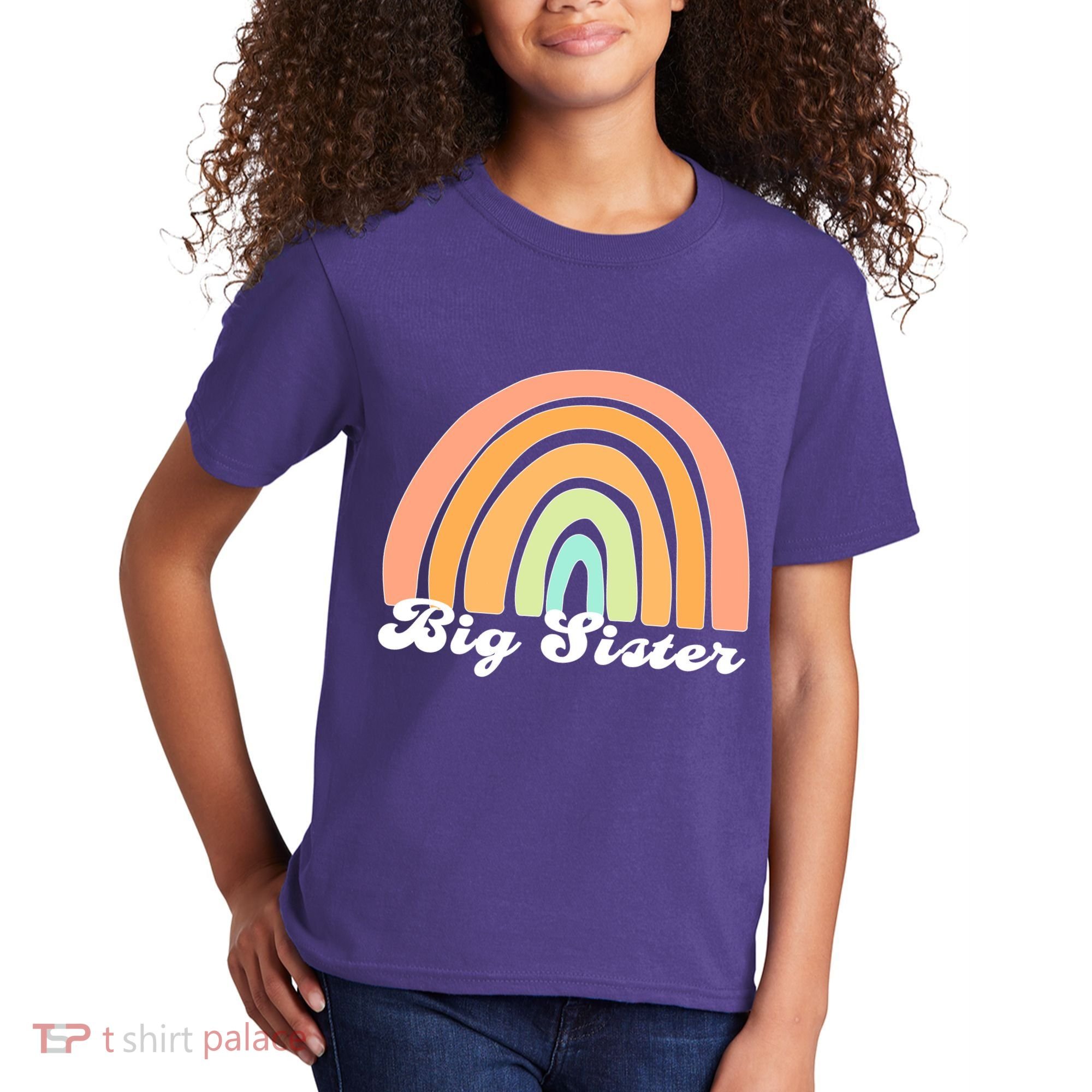 Retro Rainbow Big Sister Sibling Reveal Announcement Kids T-Shirt