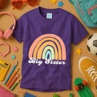 Retro Rainbow Big Sister Sibling Reveal Announcement Kids T-Shirt thumb 3