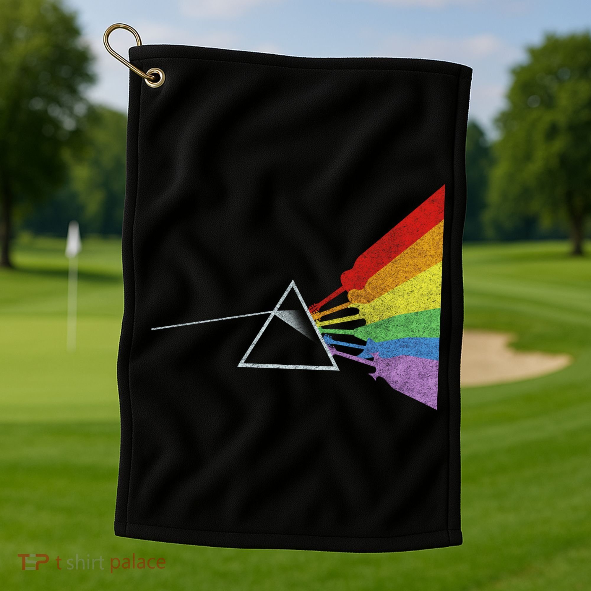 Retro Rainbow Guitars Golf Towel
