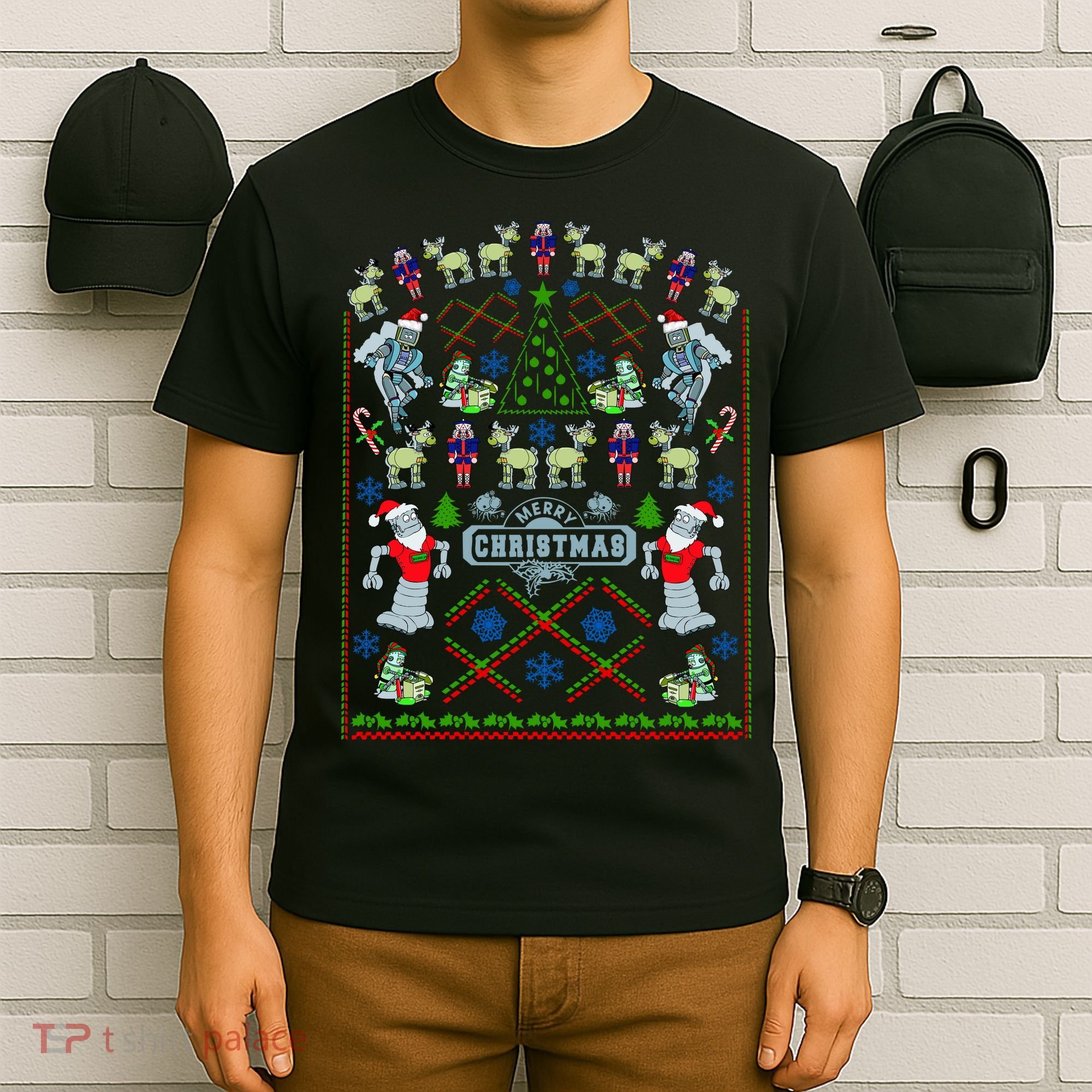 Retro Robot Ugly Christmas Sweater T-Shirt
