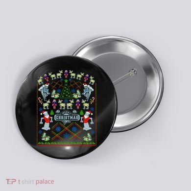 Retro Robot Ugly Christmas Sweater Button