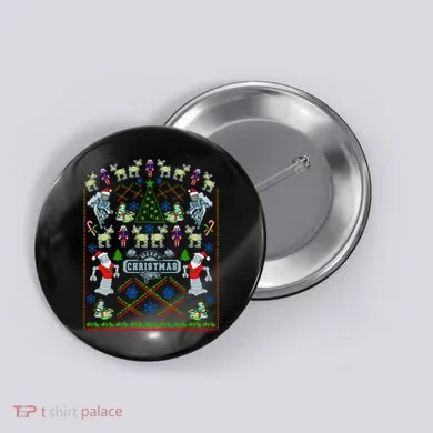 Retro Robot Ugly Christmas Sweater Button