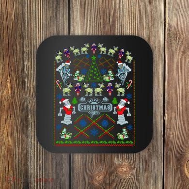 Retro Robot Ugly Christmas Sweater Coaster