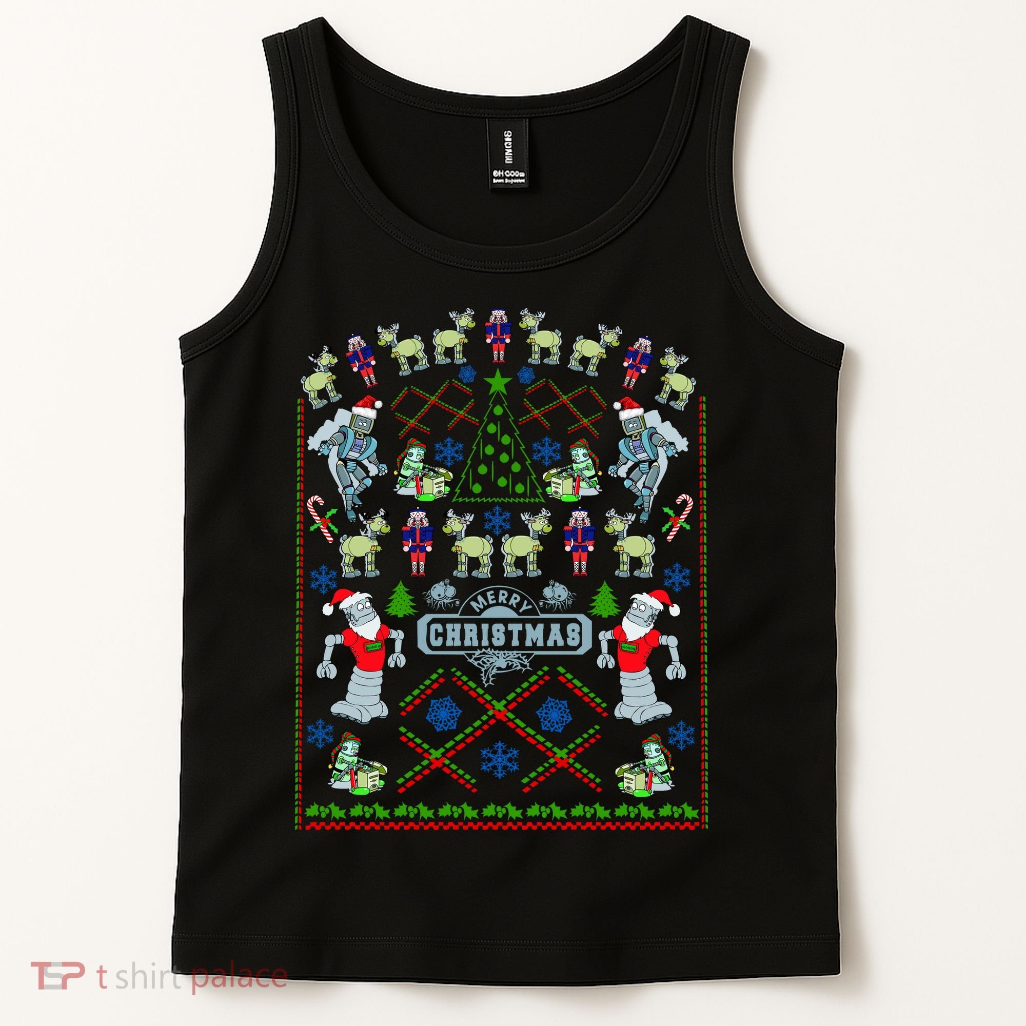 Retro Robot Ugly Christmas Sweater Tank Top