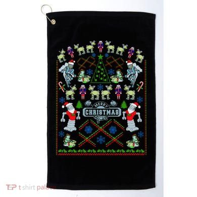 Retro Robot Ugly Christmas Sweater Golf Towel