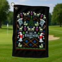 Retro Robot Ugly Christmas Sweater Golf Towel thumb 1
