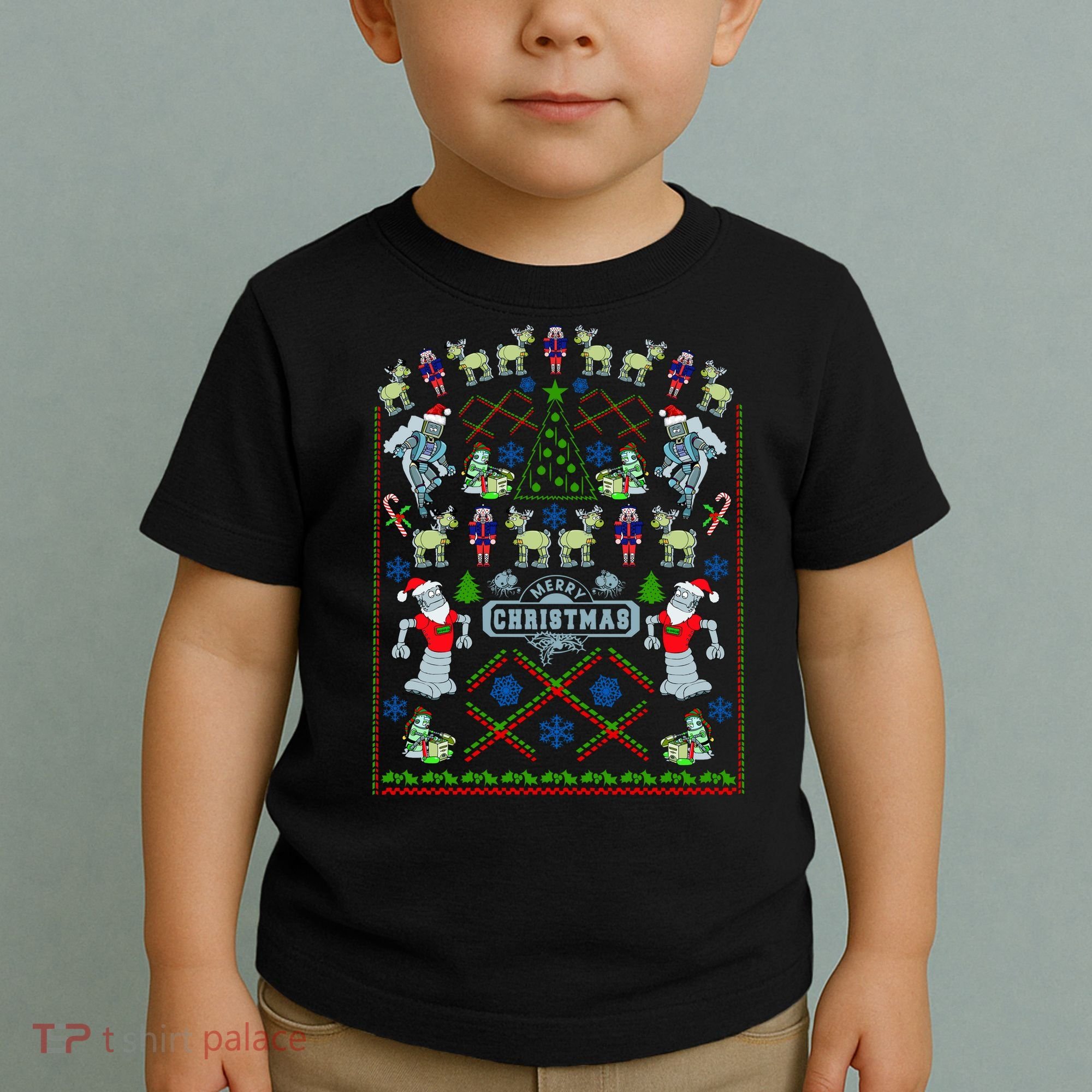 Retro Robot Ugly Christmas Sweater Toddler T-Shirt
