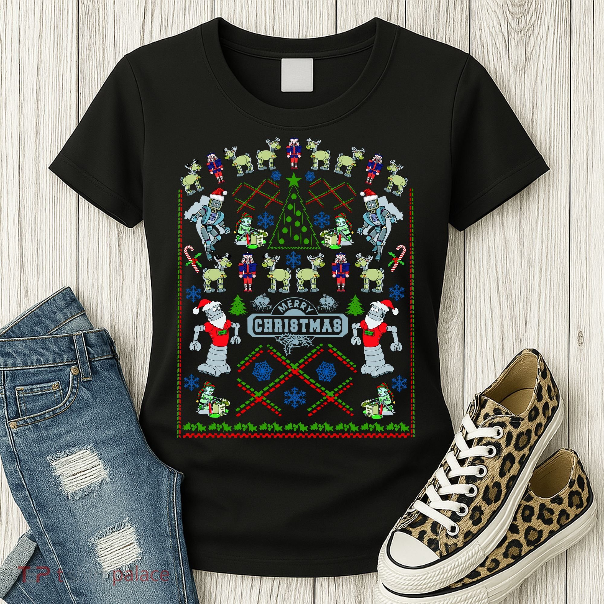 Retro Robot Ugly Christmas Sweater Women's T-Shirt