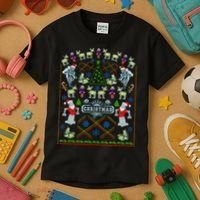 Retro Robot Ugly Christmas Sweater Kids T-Shirt thumb 3