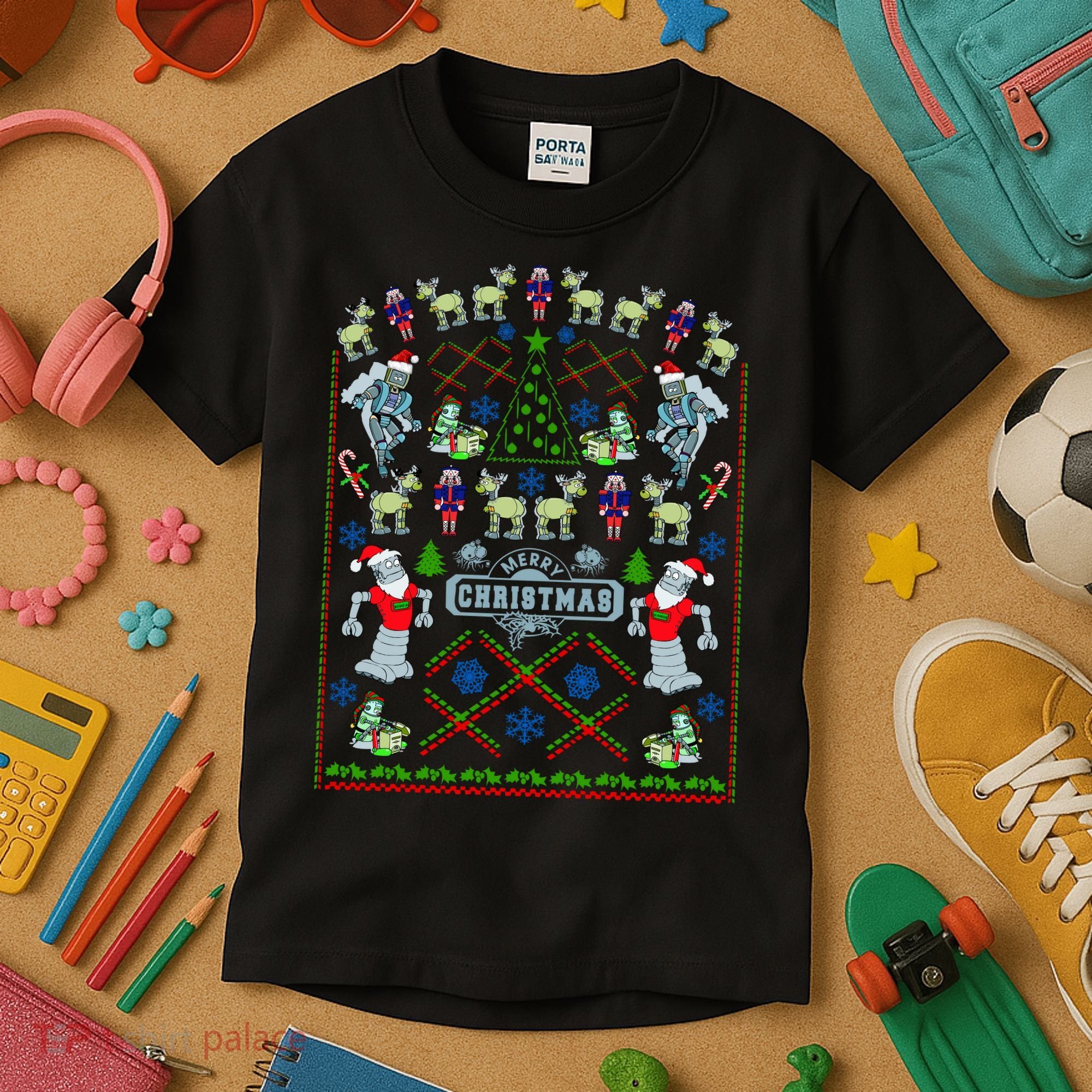 Retro Robot Ugly Christmas Sweater Kids T-Shirt