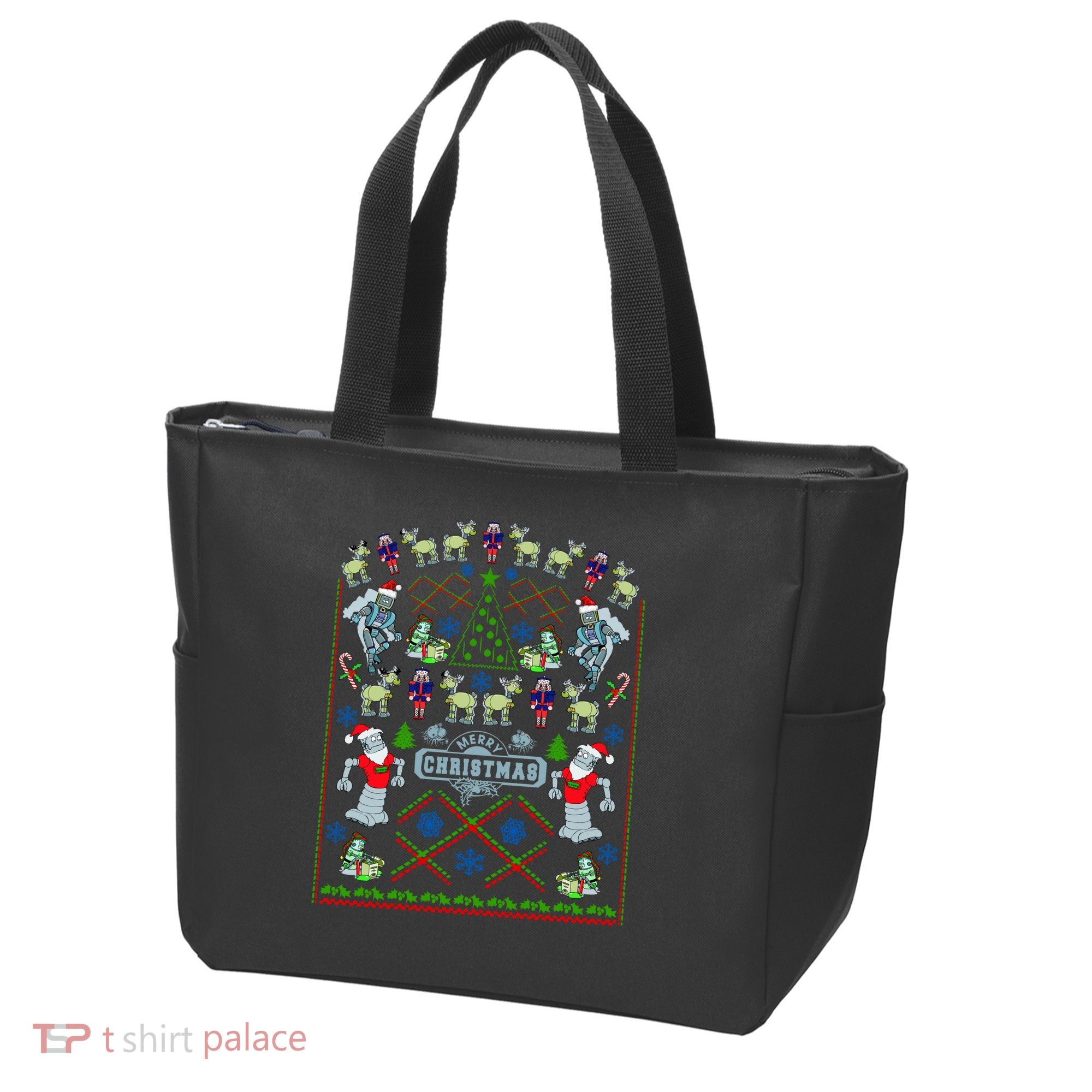 Retro Robot Ugly Christmas Sweater Tote Bag