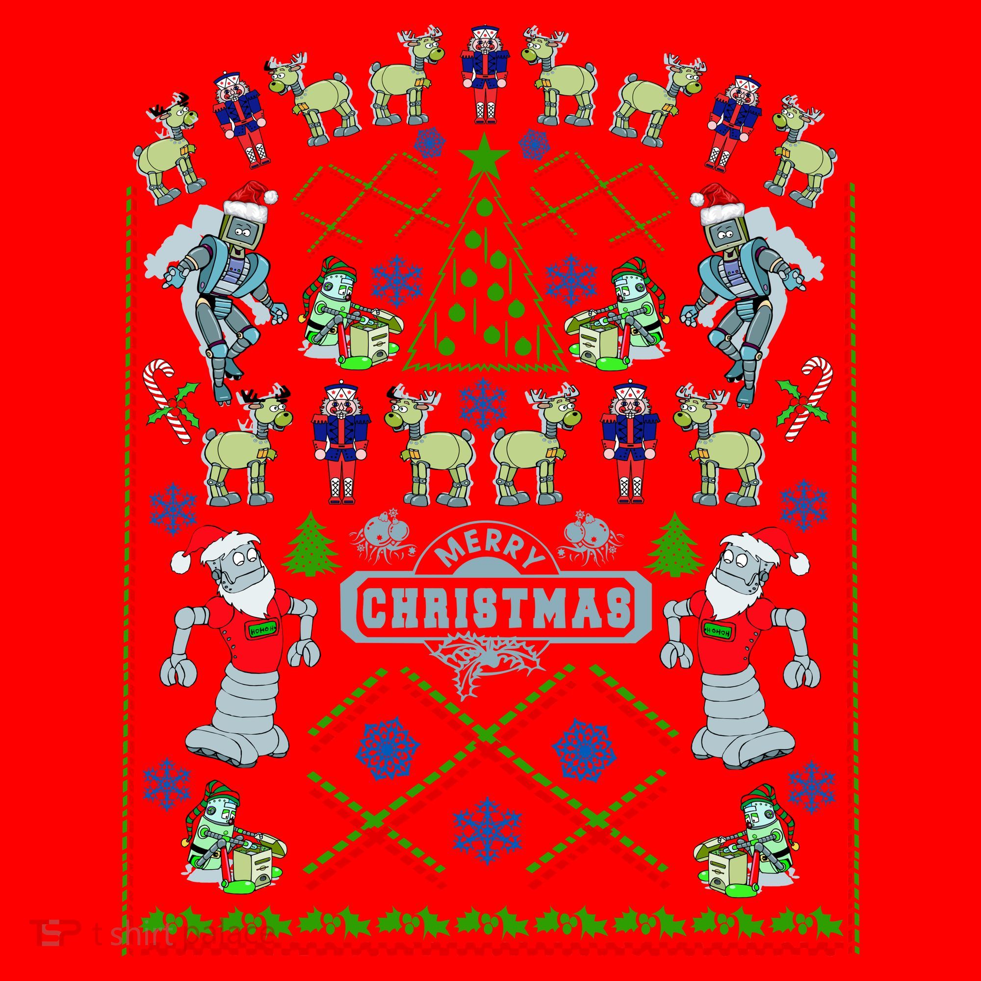 Retro Robot Ugly Christmas Sweater Santa Hat