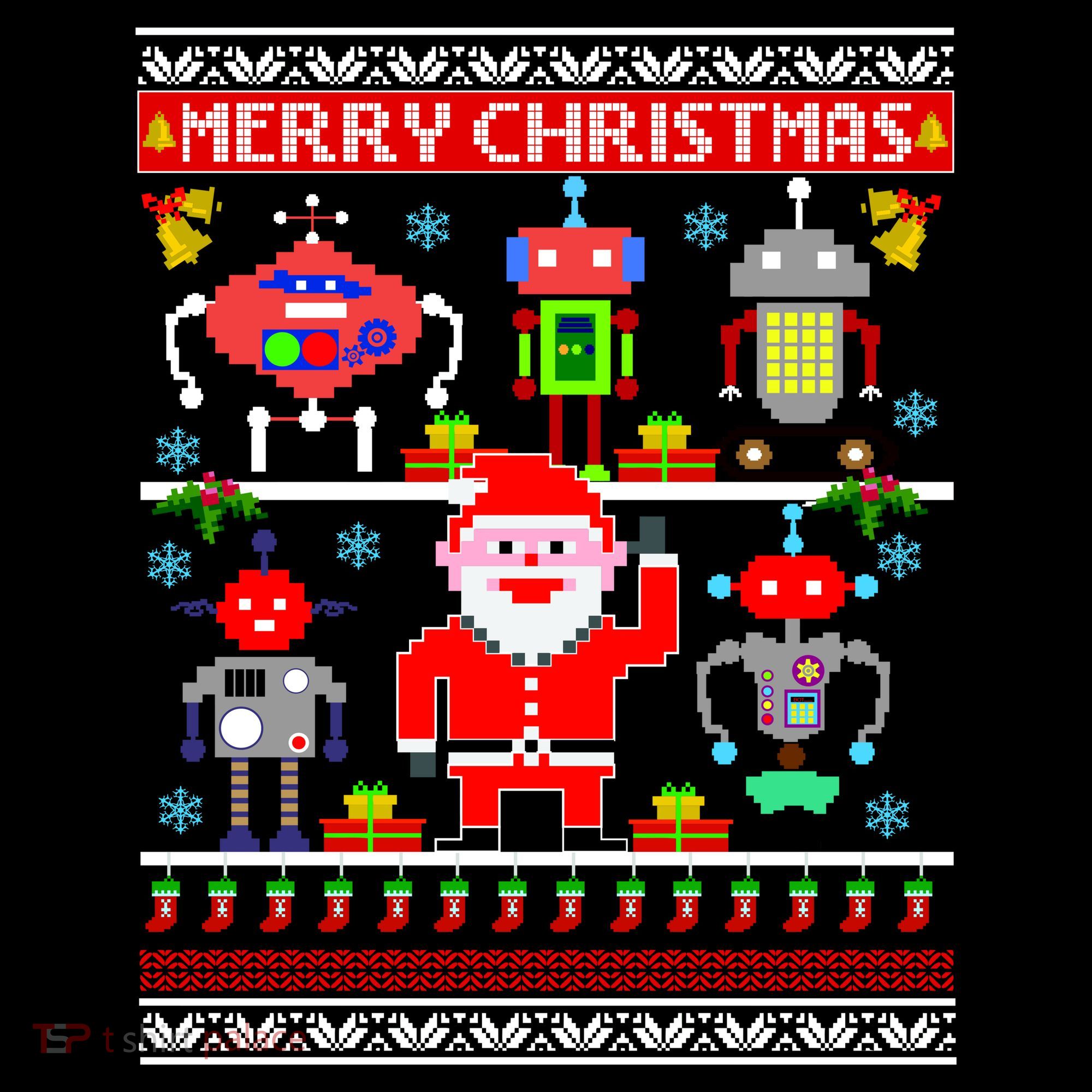 Retro Robotic Santa Ugly Christmas Sweater Baby Bodysuit