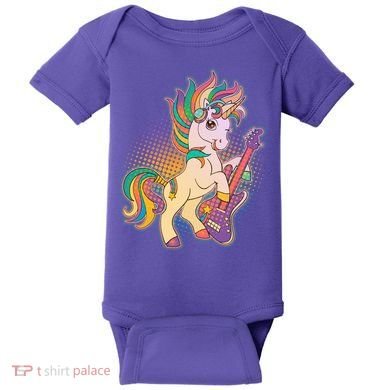Retro Rocker Rainbow Unicorn Baby Bodysuit