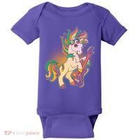 Retro Rocker Rainbow Unicorn Baby Bodysuit thumb 0