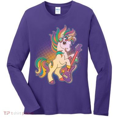 Retro Rocker Rainbow Unicorn Women's Long Sleeve Shirt