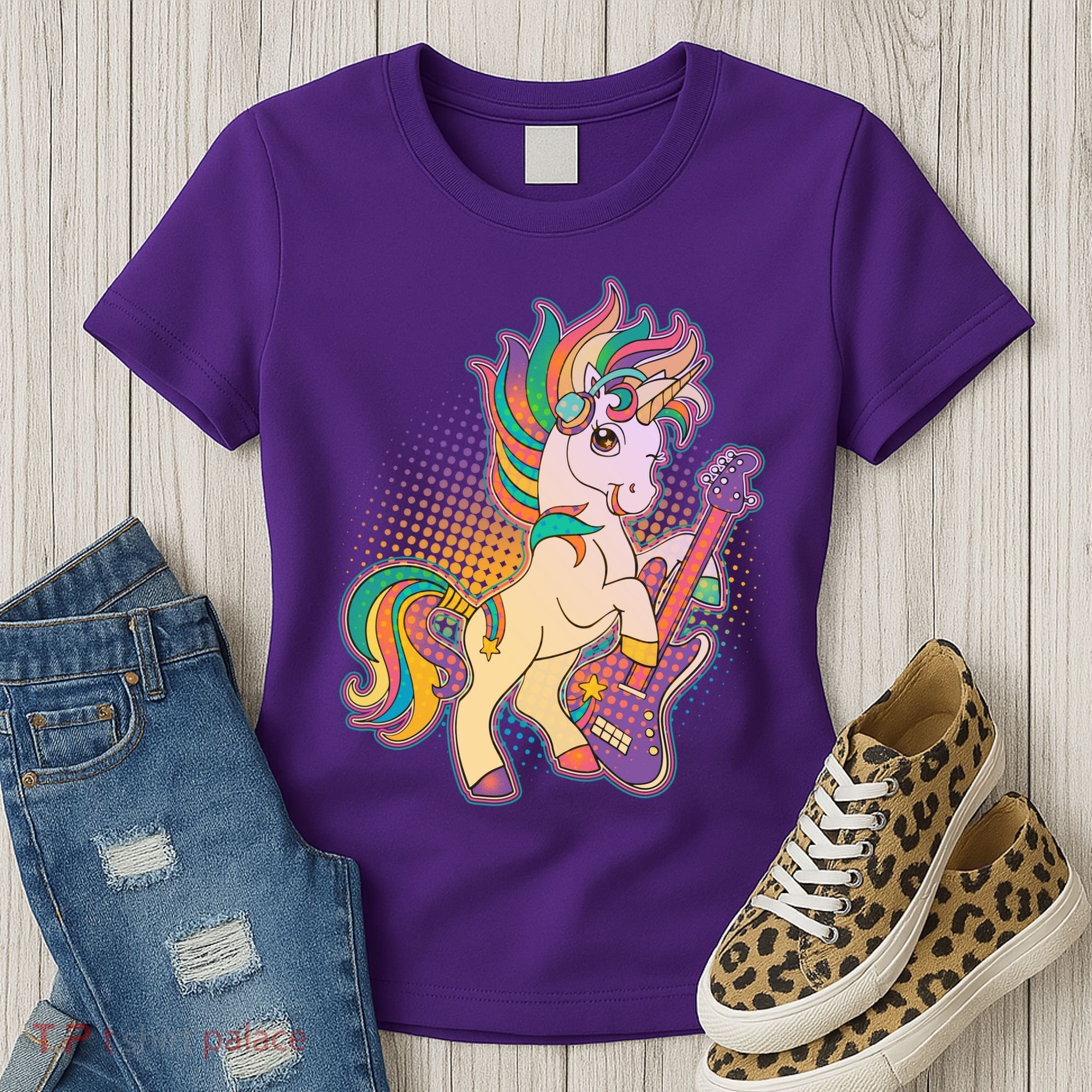 Retro Rocker Rainbow Unicorn Women's T-Shirt