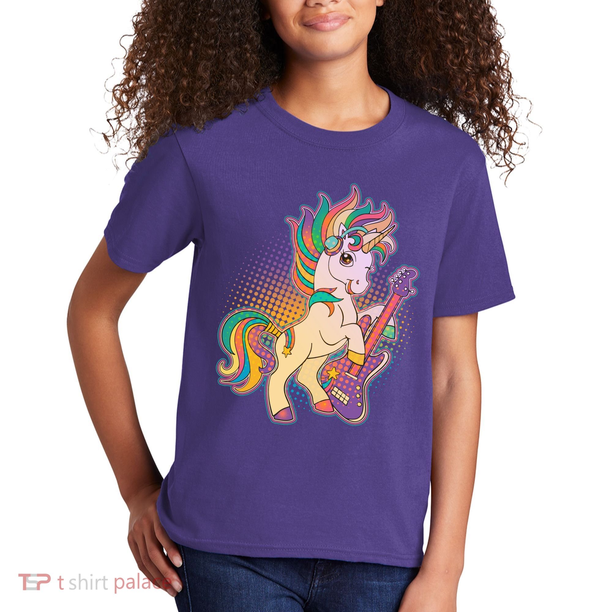 Retro Rocker Rainbow Unicorn Kids T-Shirt