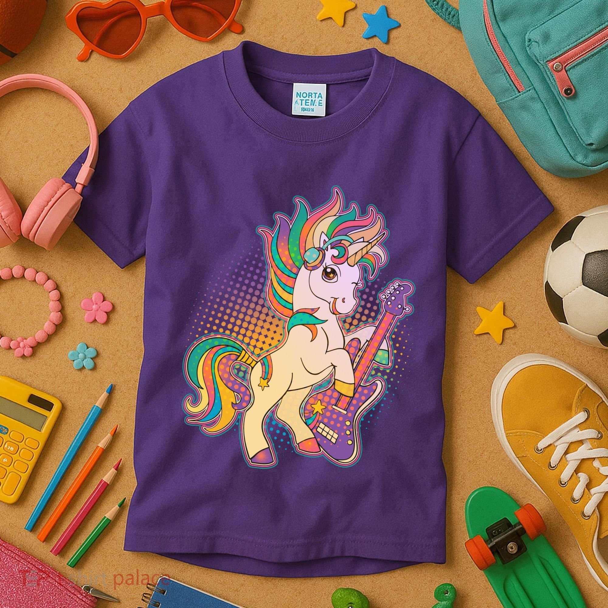 Retro Rocker Rainbow Unicorn Kids T-Shirt