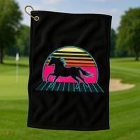 Retro Running Horse Silhouette Golf Towel thumb 1