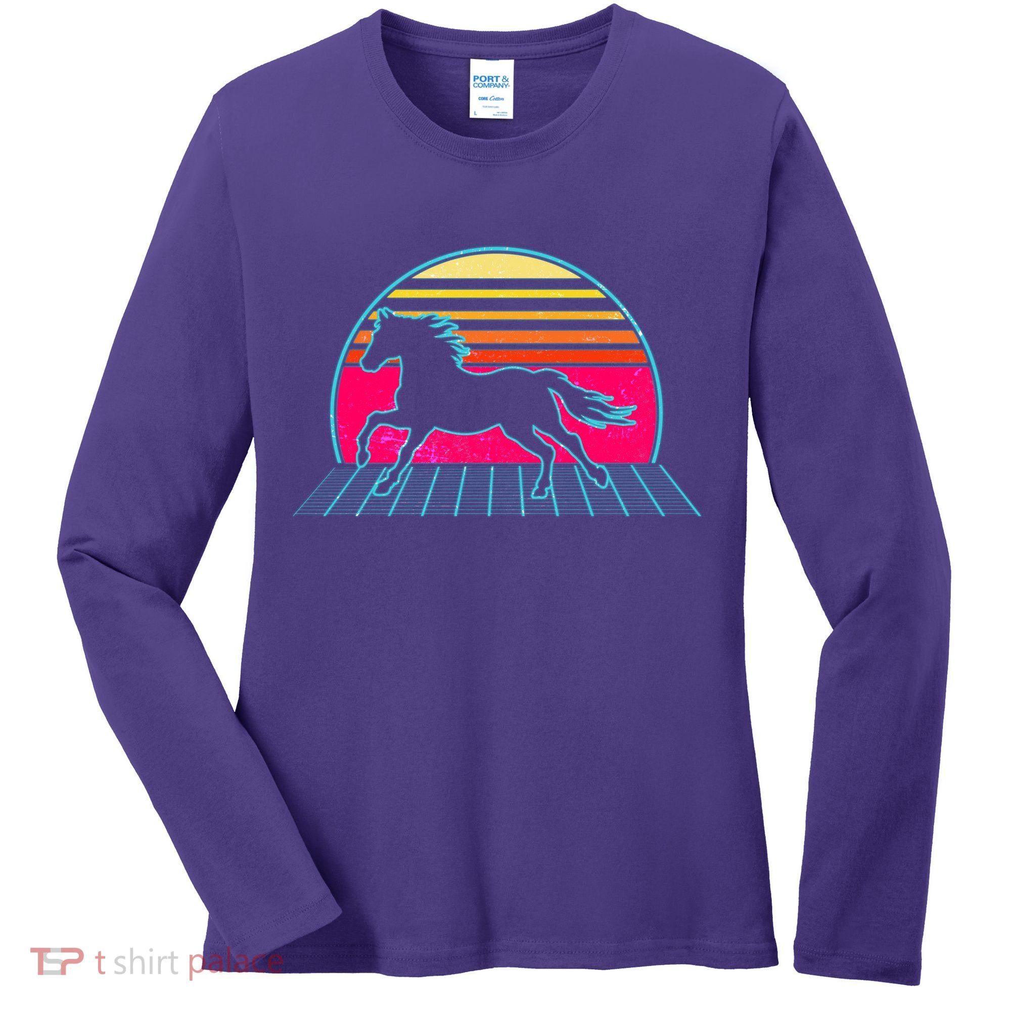 Retro Running Horse Silhouette Women's Long Sleeve Shirt