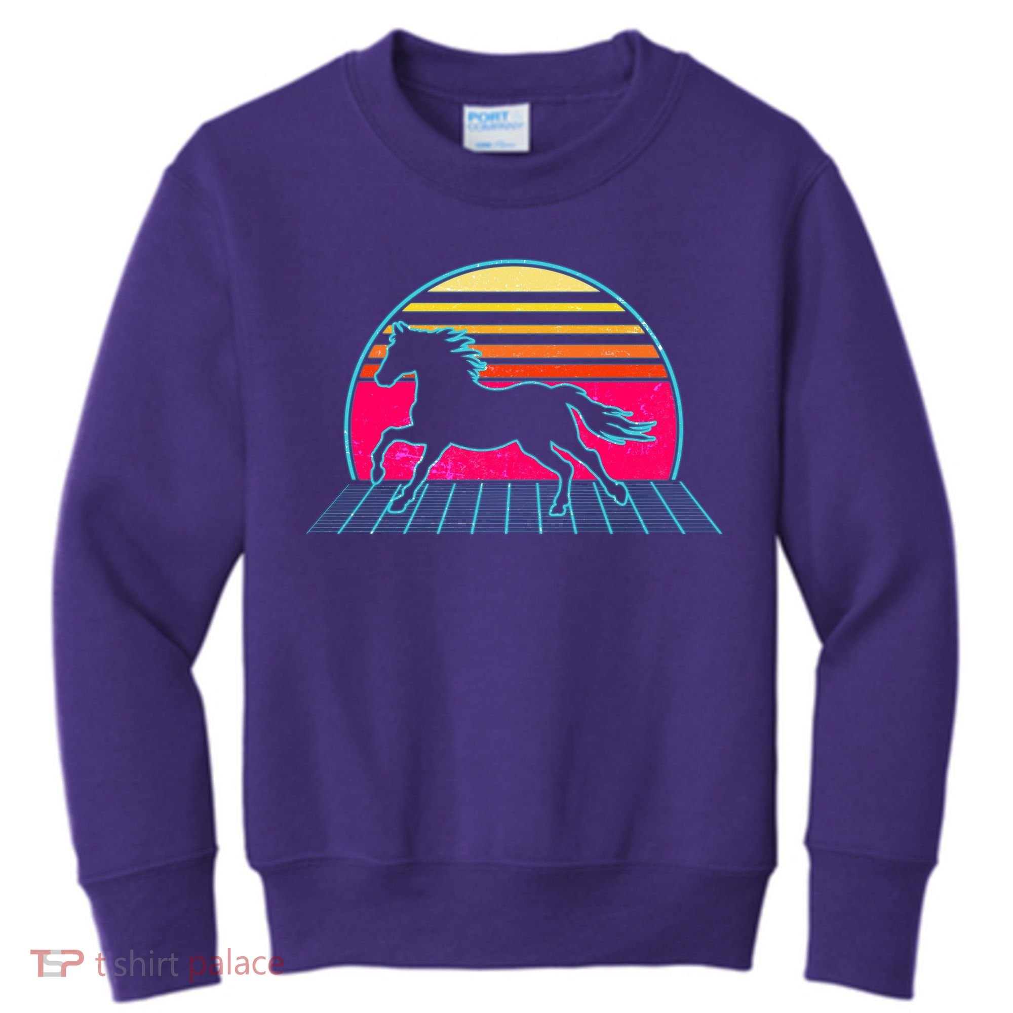 Retro Running Horse Silhouette Kids Sweatshirt