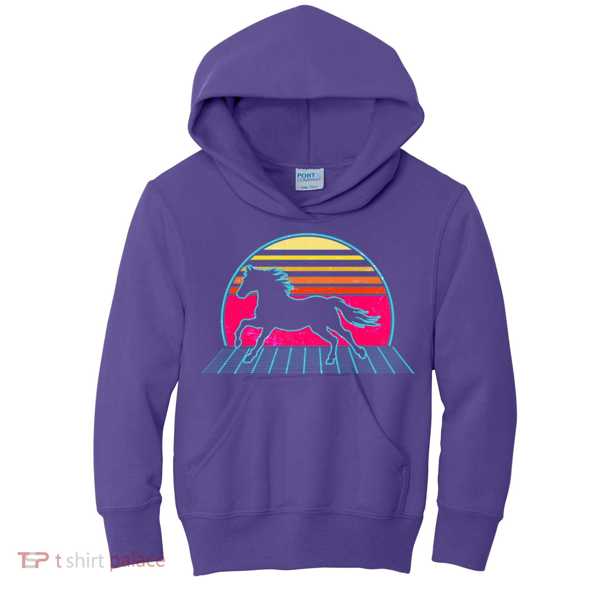 Retro Running Horse Silhouette Kids Hoodie