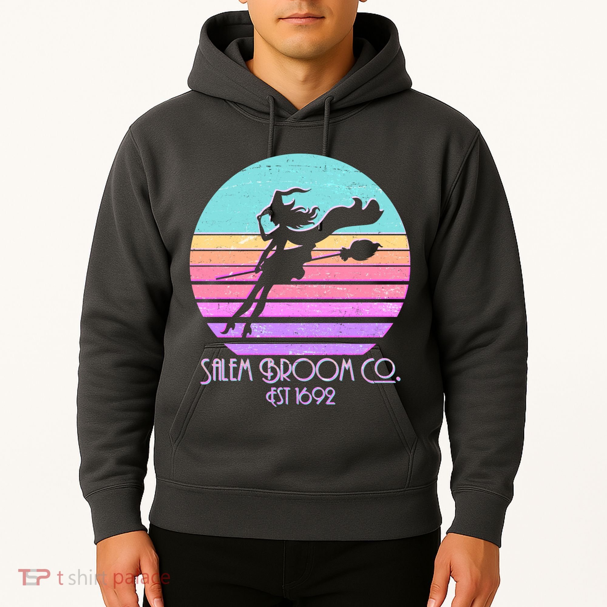 Retro Salem Broom Co. Est 1692 Halloween Hoodie