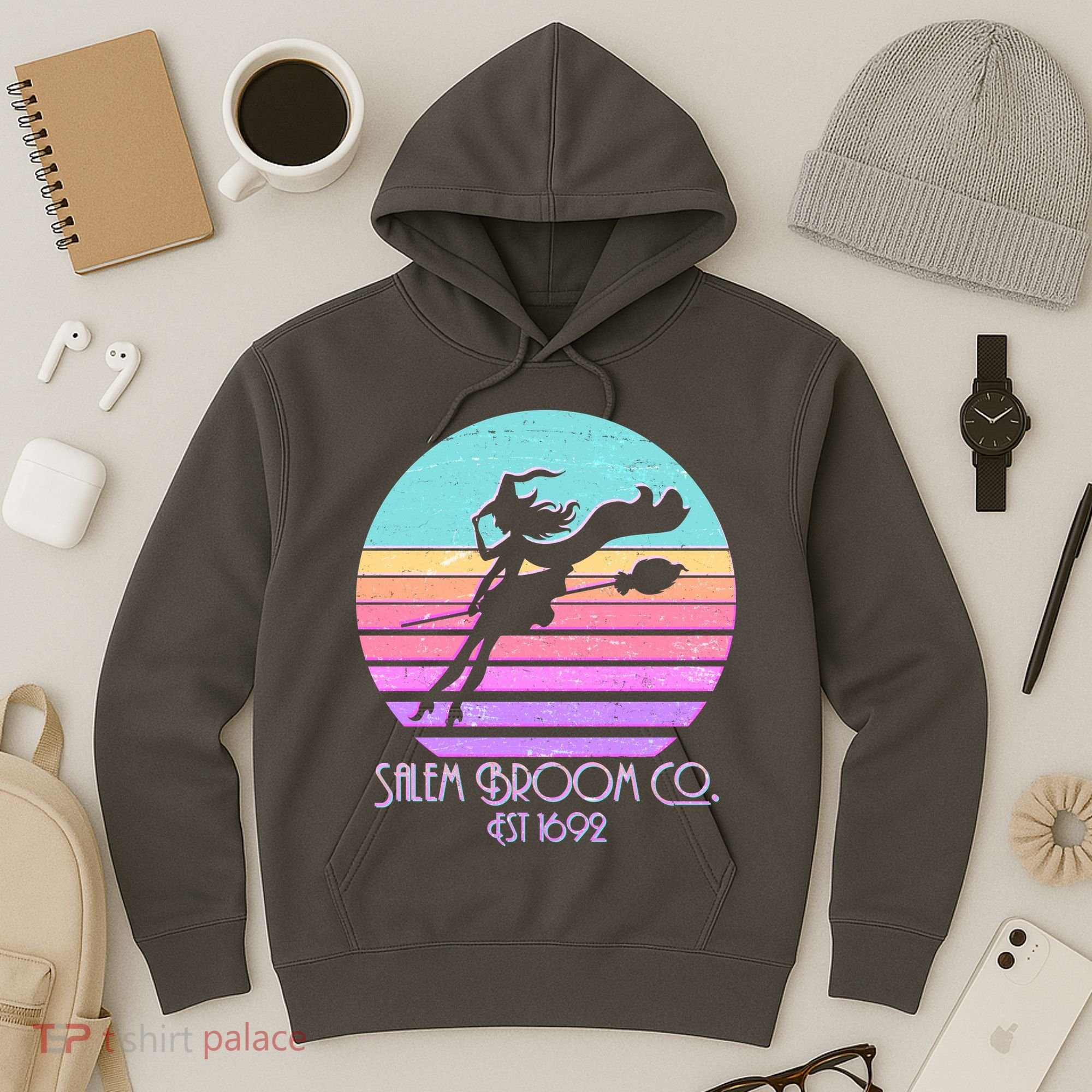 Retro Salem Broom Co. Est 1692 Halloween Hoodie
