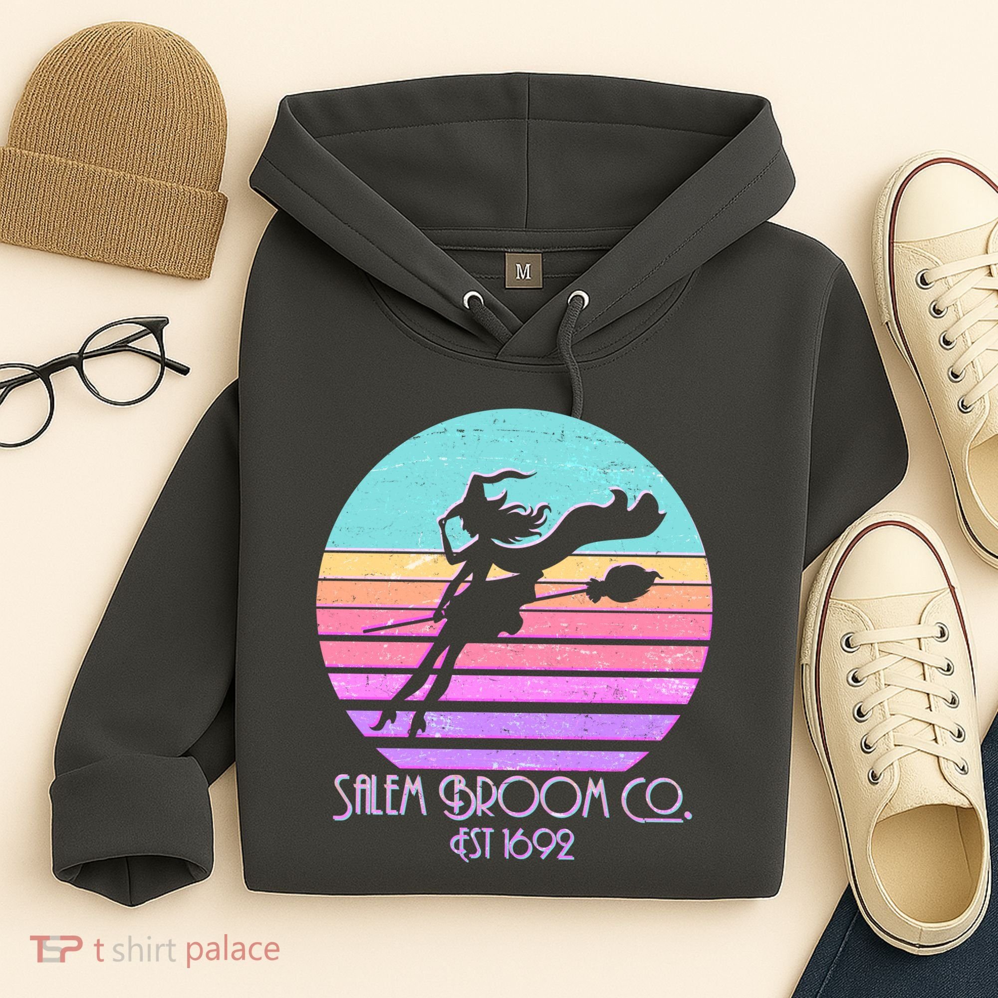 Retro Salem Broom Co. Est 1692 Halloween Hoodie