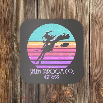 Retro Salem Broom Co. Est 1692 Halloween Coaster
