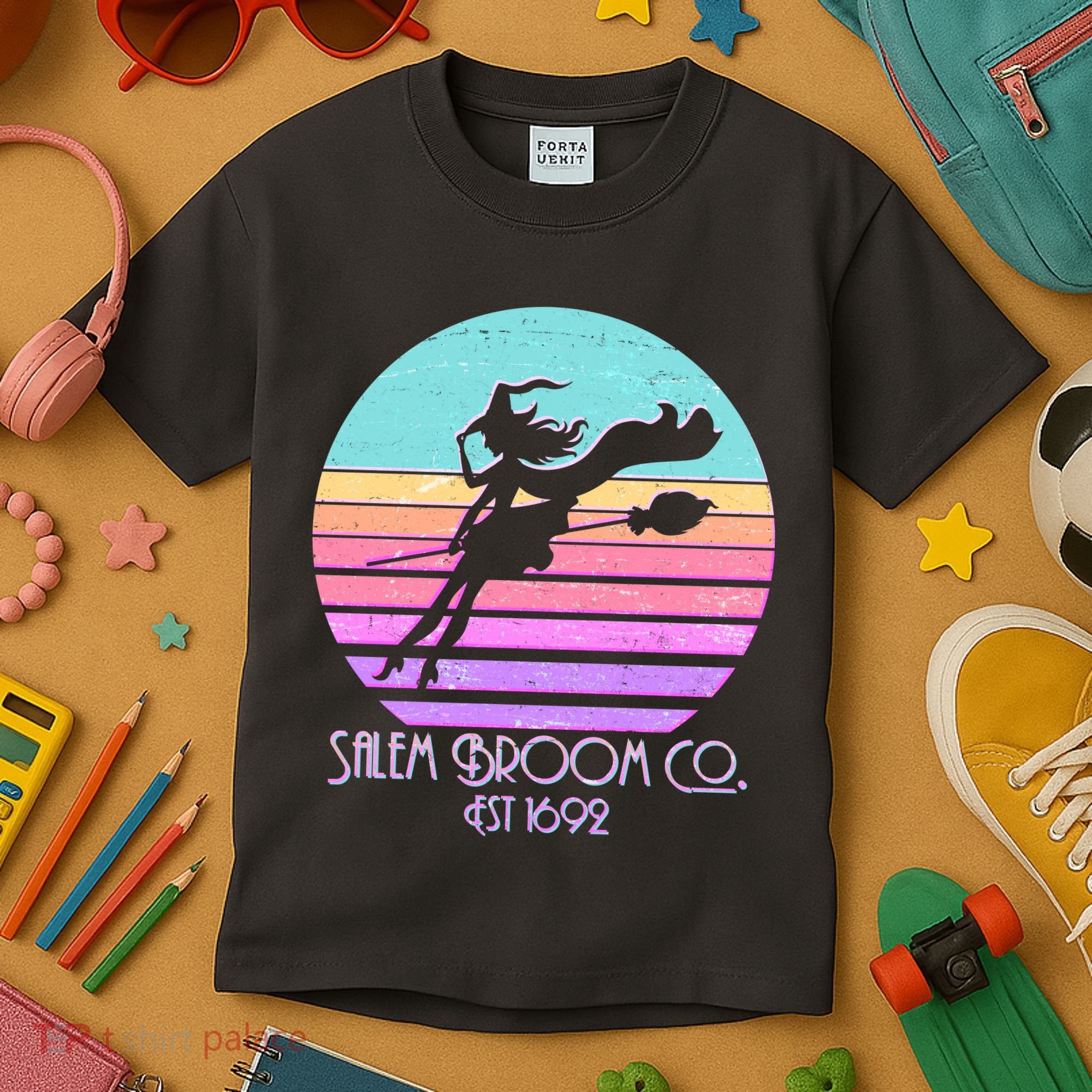 Retro Salem Broom Co. Est 1692 Halloween Kids T-Shirt